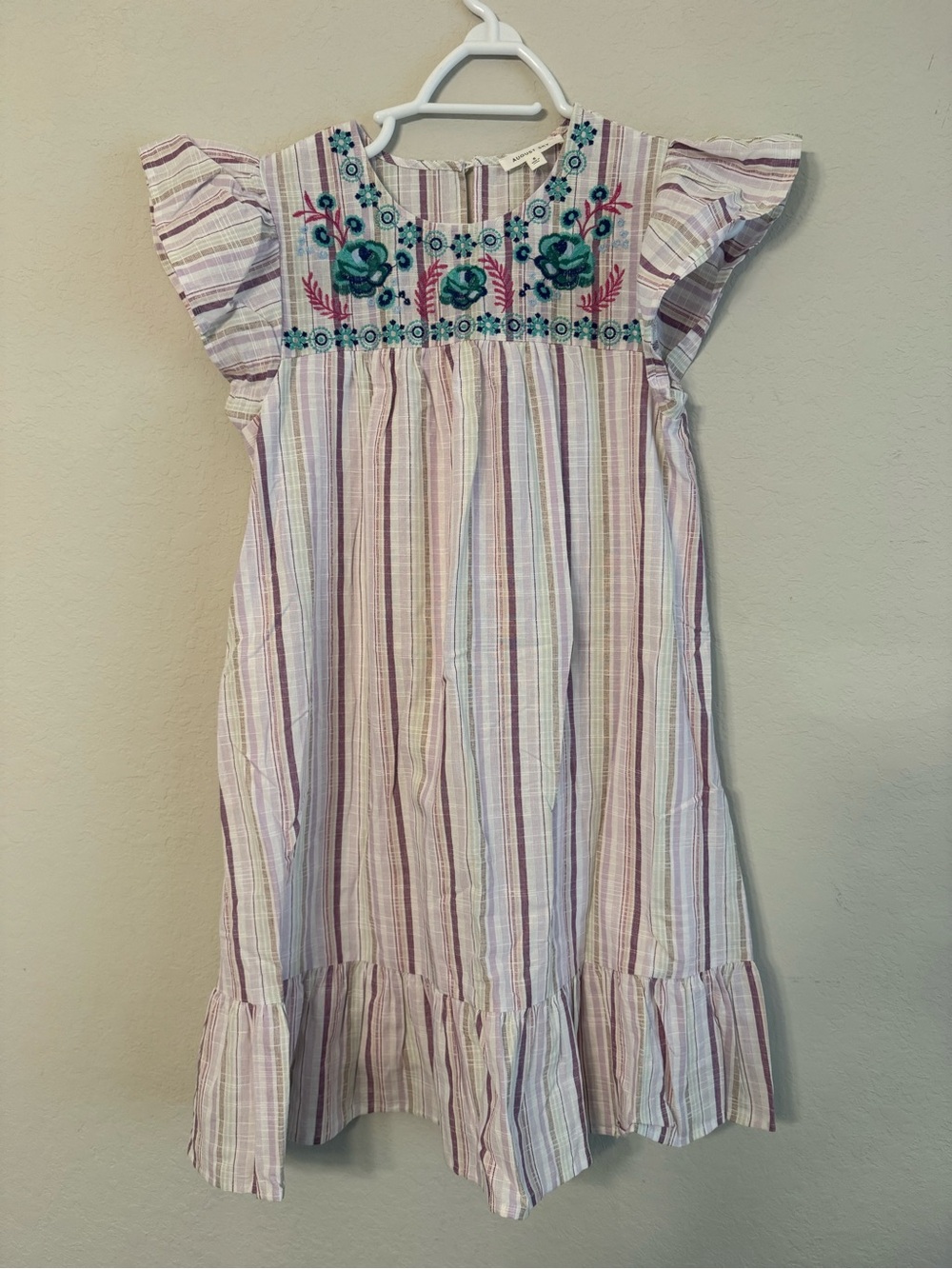 August Sky Striped Floral Embroidered Dress